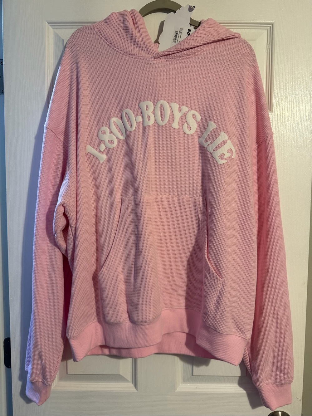 Boys Lie Pink Hoodie with White 1-800-BOYS LIE Logo